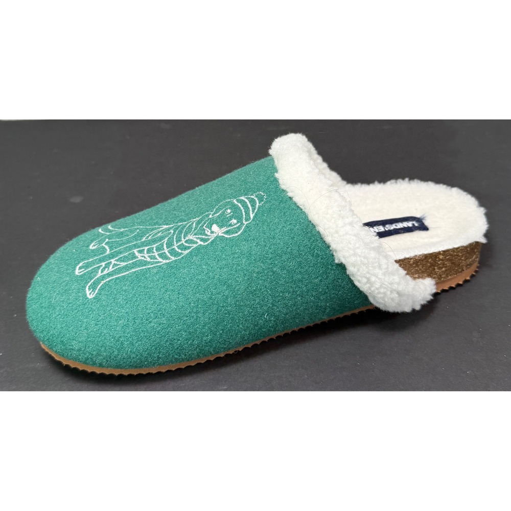 Lands' End Felt Scuff Slippers Womens 8 Green Dog Embroidery Faux Fur Clogs - Picture 5 of 9